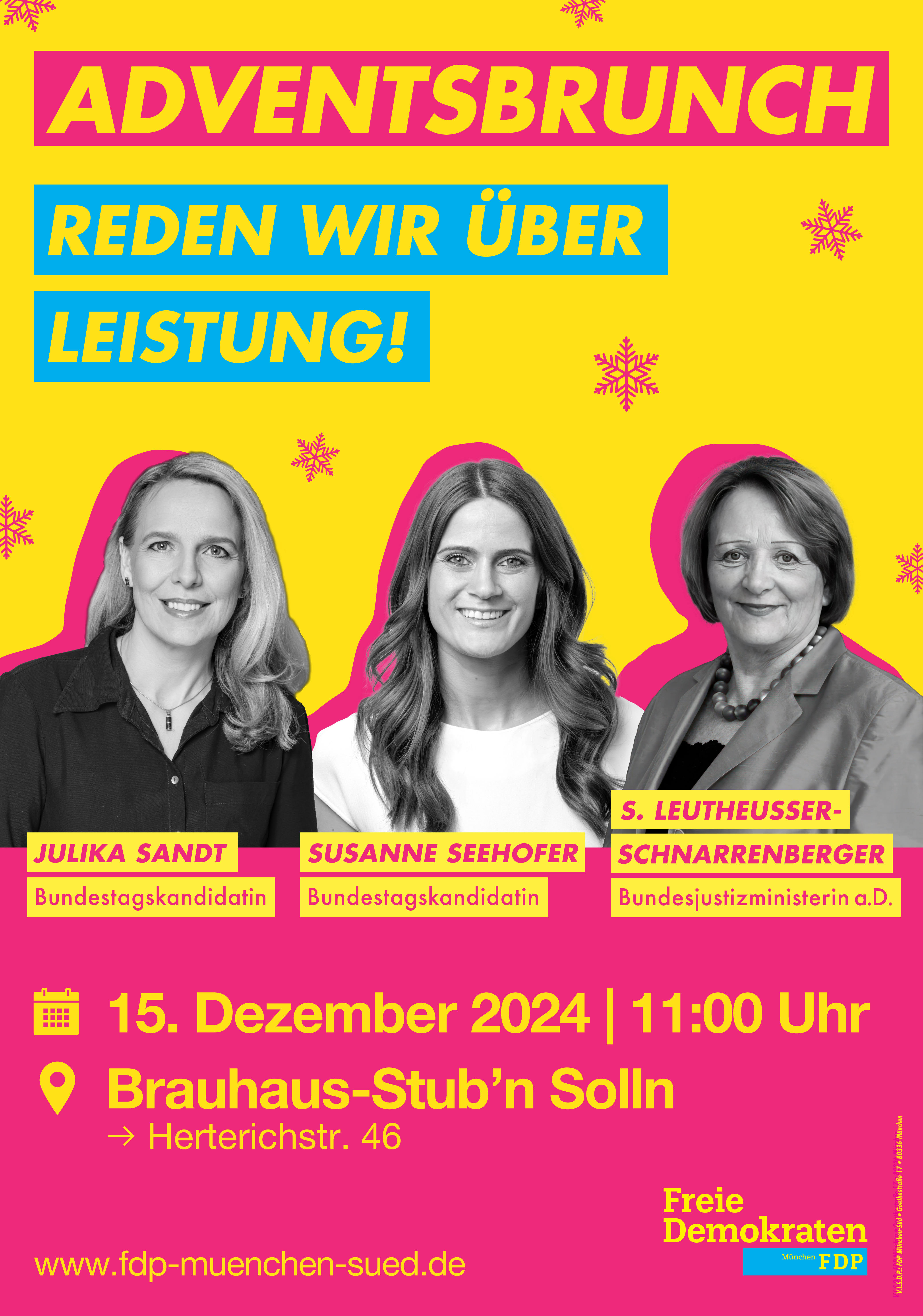 Reden wir über Leistung! Am 15. Dezember diskutieren wir mit Sabine Leutheusser-Schnarrenberger, Bundesjustizministerin a.D., Susanne Seehofer, stellv. Vorsitzende der FDP München und Bundestagskandidatin und Julika Sandt, Bundestagskandidatin im Münchner Süden, über das Thema Leistung.